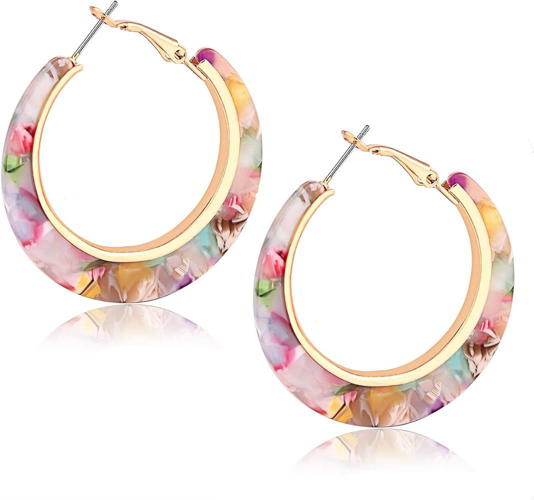 XOCARTIGE Acrylic Hoop Earrings for Women Tortoise Resin Earrings Bohemia Statement Dangle Earring S | Amazon (US)