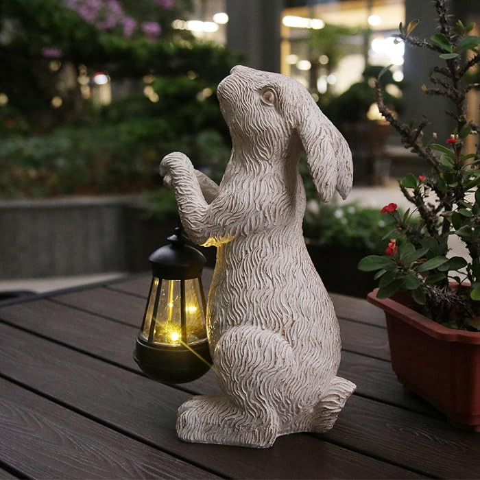 Garden Statues Rabbit with Solar Lights- Bunny Figurine Outdoor Rabbit Fall Decor for Home Lawn,B... | Amazon (US)