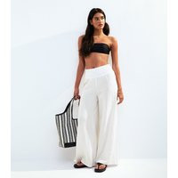 Women's White Shirred Waist Wide Leg Trousers New Look | New Look (UK)