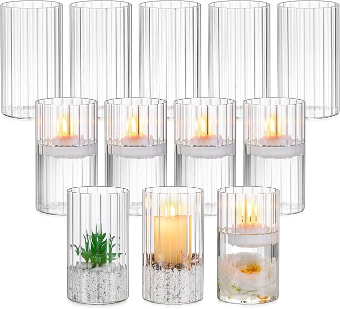 Glasseam Glass Pillar Candle Holder: Set of 12 Hurricane Candle Holders for Floating Candles Deco... | Amazon (US)