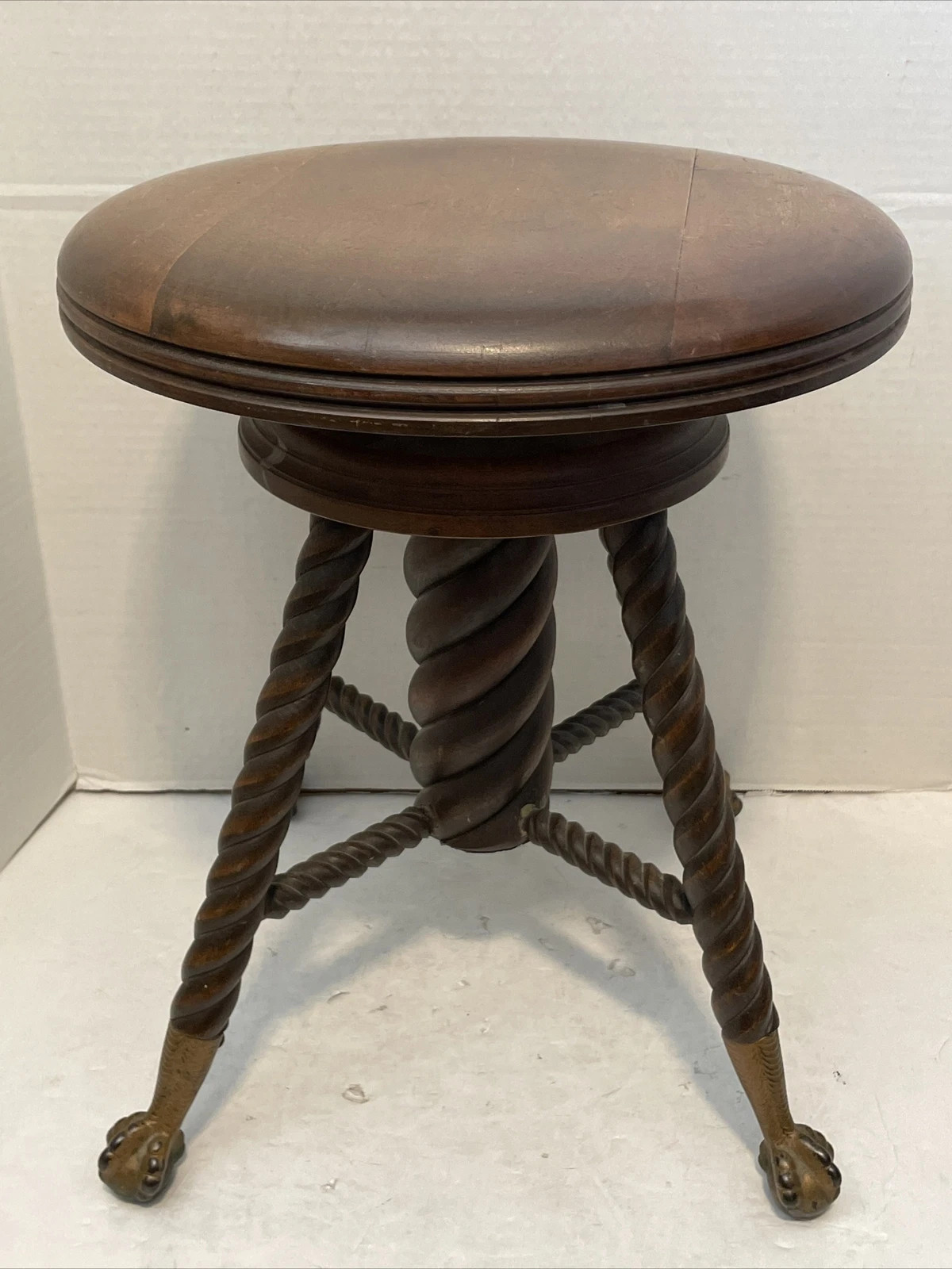 Vintage*Wood/Wooden Swivel Stool w/Claw Feet*Spiral Legs*Damaged/Repair- Read | eBay | eBay US