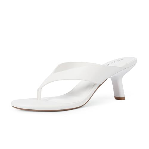 Modatope Heels for Women White Flip Flops Rounded Open Toe Heeled Sandals Women White Kitten Heels Size 7 | Amazon (US)