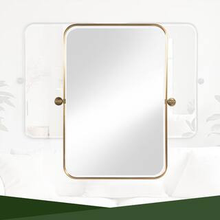 MAYEERTY 2-Piece Gold 24 in. W x 36 in. H Modern Rounded Rectangle Metal Framed Hanging Wall Mirr... | The Home Depot