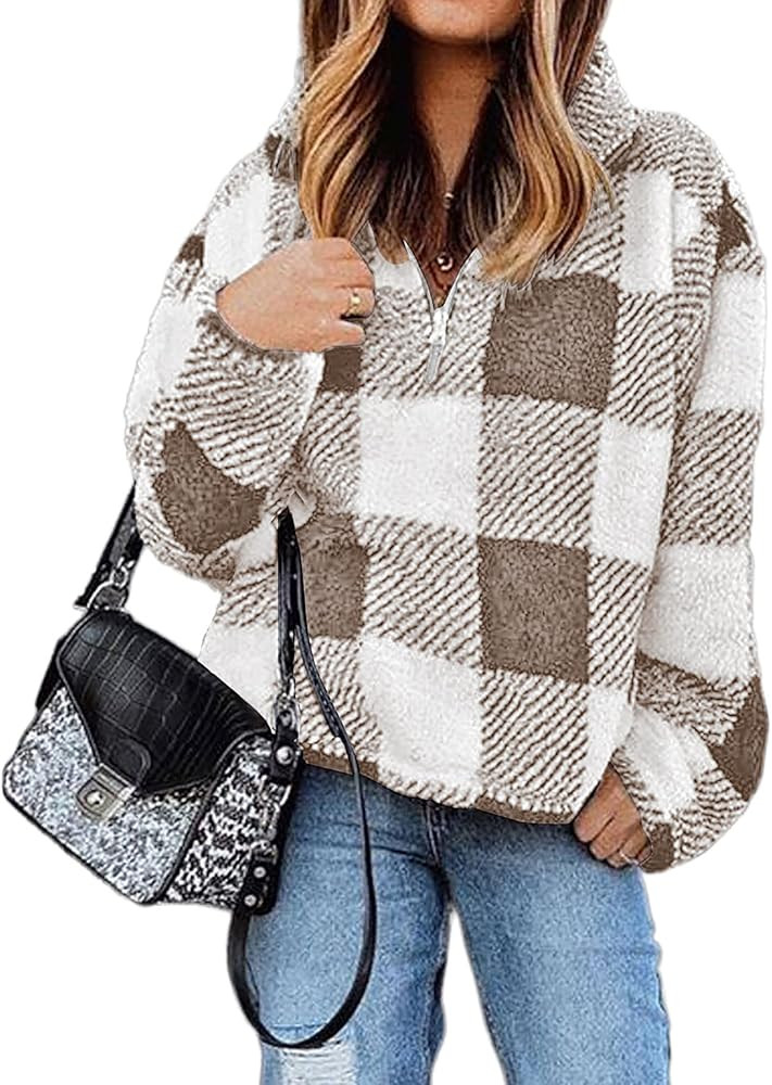 BTFBM Womens Sweatshirt Sherpa Quarter Zip Pullover Fall Winter 2025 Long Sleeve Fleece Sweaters ... | Amazon (US)