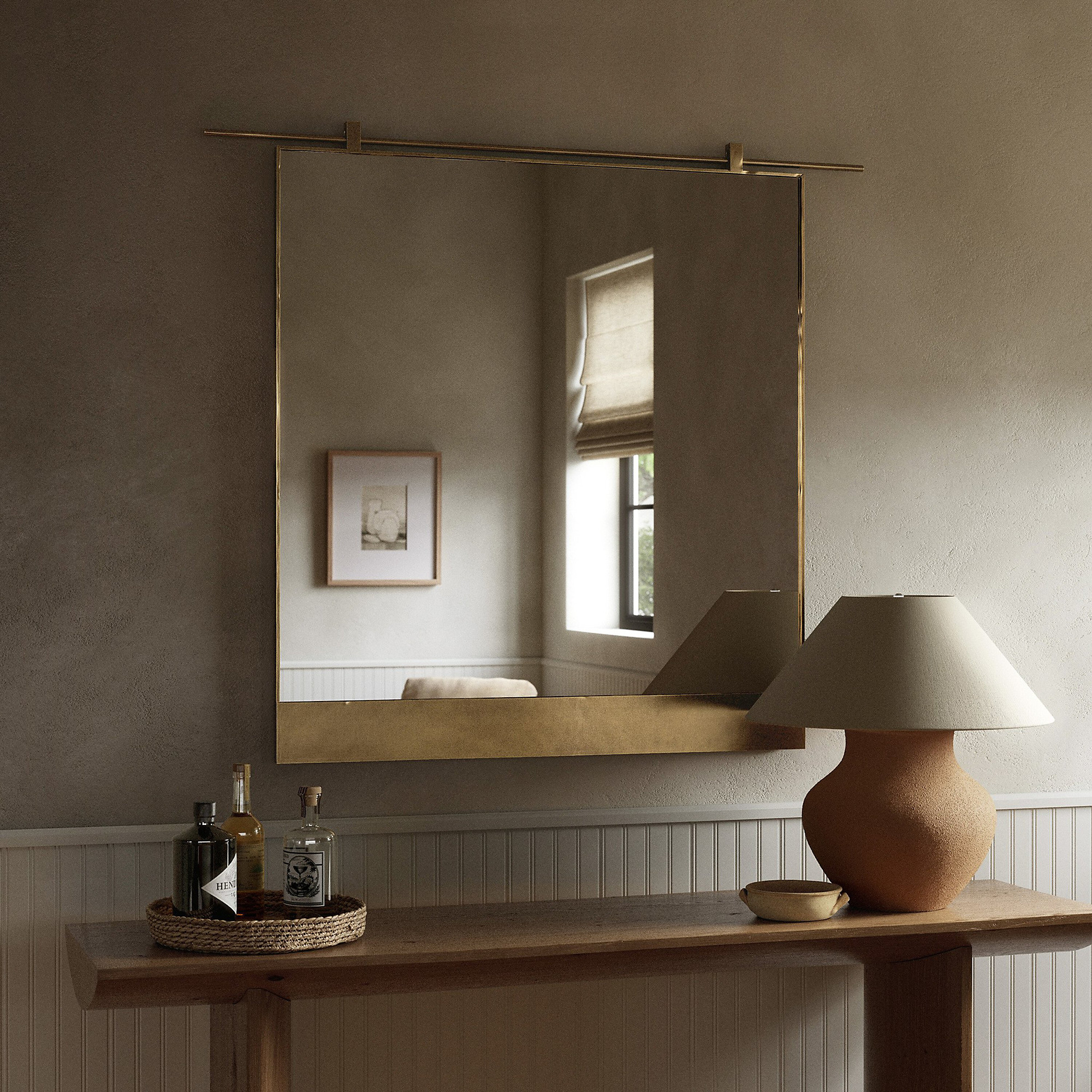 Mael Antique Brass Wall Mirror 30" x 34" | Crate & Barrel | Crate & Barrel