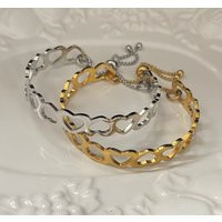 Heart Cuff Bracelet Gold Or Silver Stainless Steel Adjustable Bangle | Etsy (US)