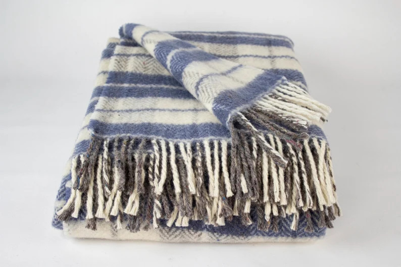 Dark Blue Tartan Plaid Wool Throw Blanket Wool Blanket Warm - Etsy | Etsy (US)