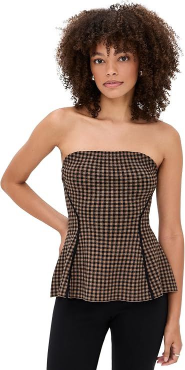 LE BOP Women's Gingham Strapless Peplum Top | Amazon (US)
