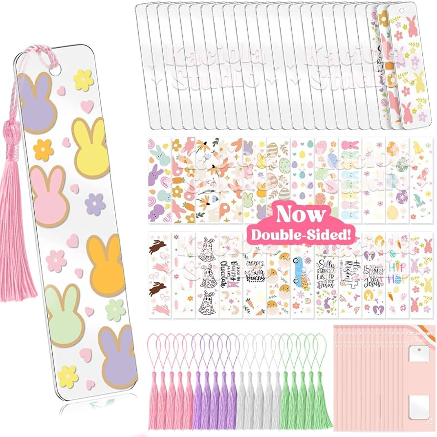 Kaciola 24 Acrylic Bookmark Blanks with 24 UV DTF Stickers About Easter Day Theme and 4 Colors Ta... | Amazon (US)