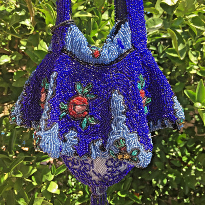Antique Beaded Blue Handbag Reticule Dance Purse Drawstring Glass Beads Tassel | eBay | eBay US