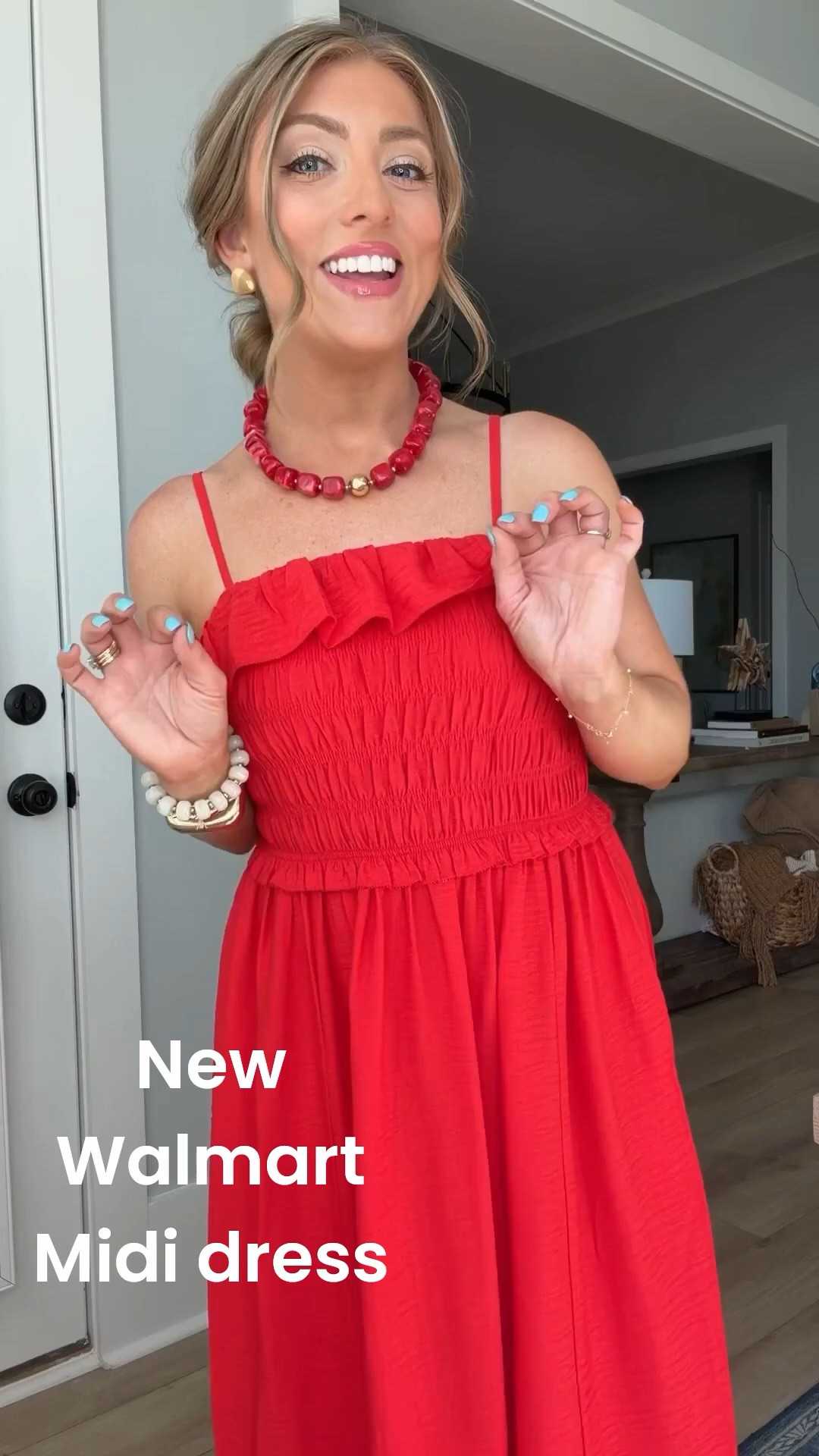 This Walmart dress is giving designer vibes without the designer price tag! ❤️ The smocked bodice, feminine ruffle details, and flowy maxi silhouette make it the perfect statement dress for summer events, vacation dinners, backyard parties, and everything in between. I paired it with fun accessories for a bold patriotic look, but it would be just as beautiful styled with neutral sandals and a straw bag.

✨ True to size
✨ Flattering smocked fit
✨ Lightweight and comfortable
✨ Perfect for summer events and holidays

#WalmartFashion #WalmartFinds #WalmartStyle #SummerDress #MaxiDress #AffordableFashion #RedDress #PatrioticStyle #SummerOutfit #FashionFinds #VacationStyle #LTKStyle

#LTKootd #LTKPetite