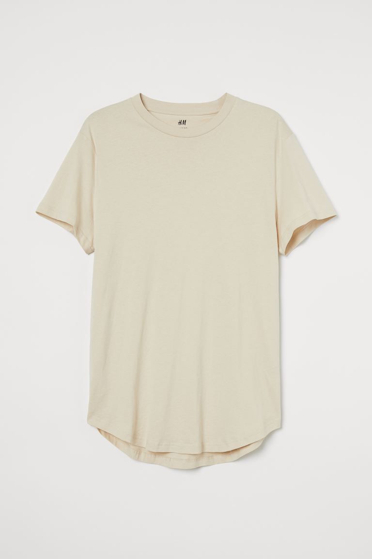 Long, crew-neck T-shirt in soft jersey with a rounded hem. | H&M (US + CA)