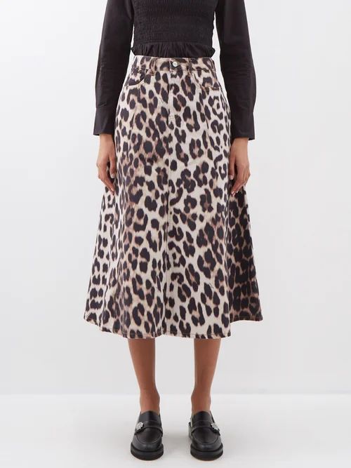 Ganni - Leopard-print Organic-cotton Denim Skirt - Womens - Leopard Print | Matches (US)