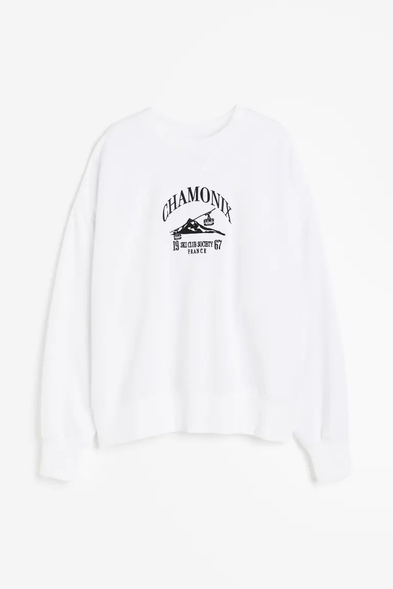 Oversized Sweatshirt with Motif - White/Chamonix - Ladies | H&M US | H&M (US + CA)