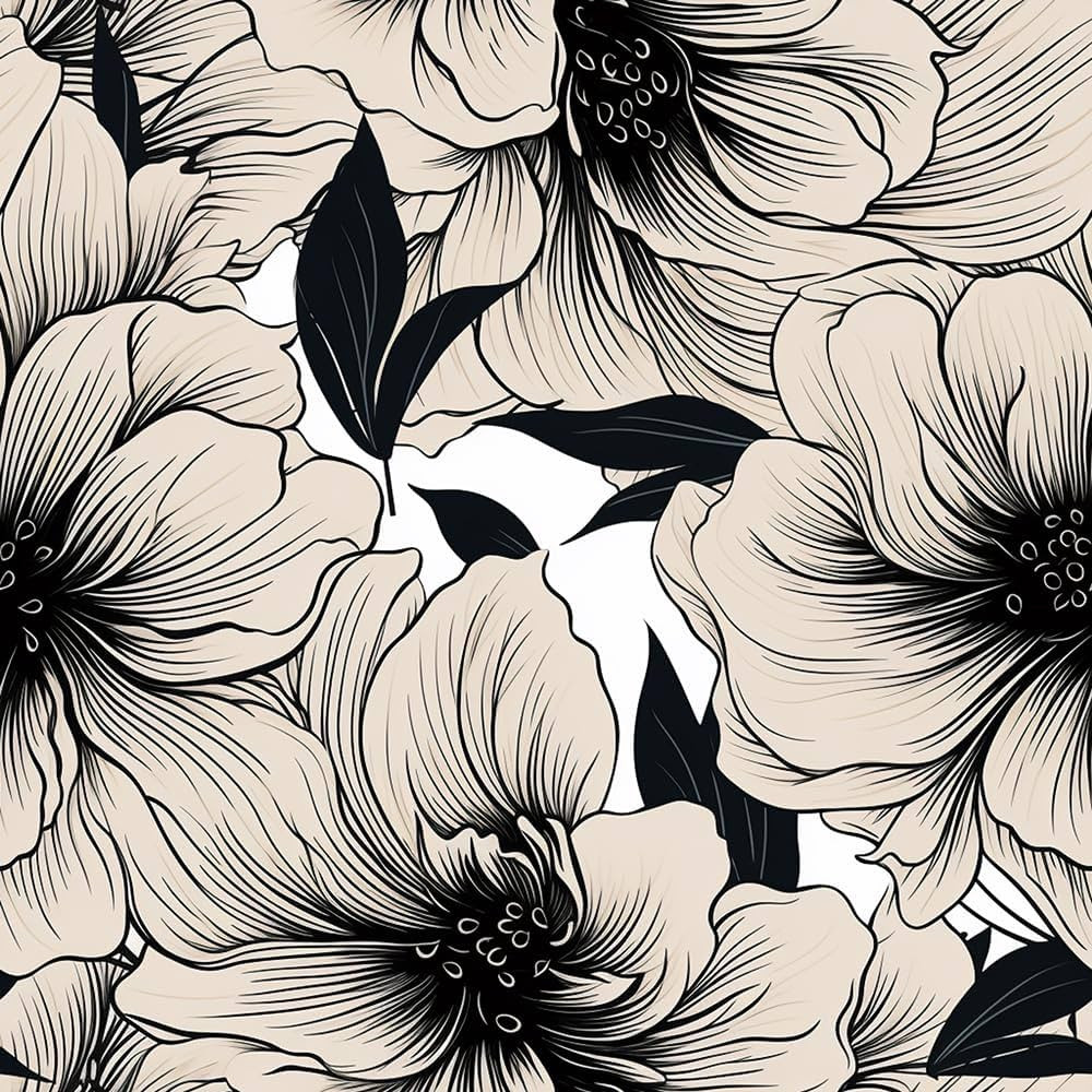 18"x236" abstract modern beige black large flower Peel and Stick Self Adhesive Wallpaper Removabl... | Amazon (US)