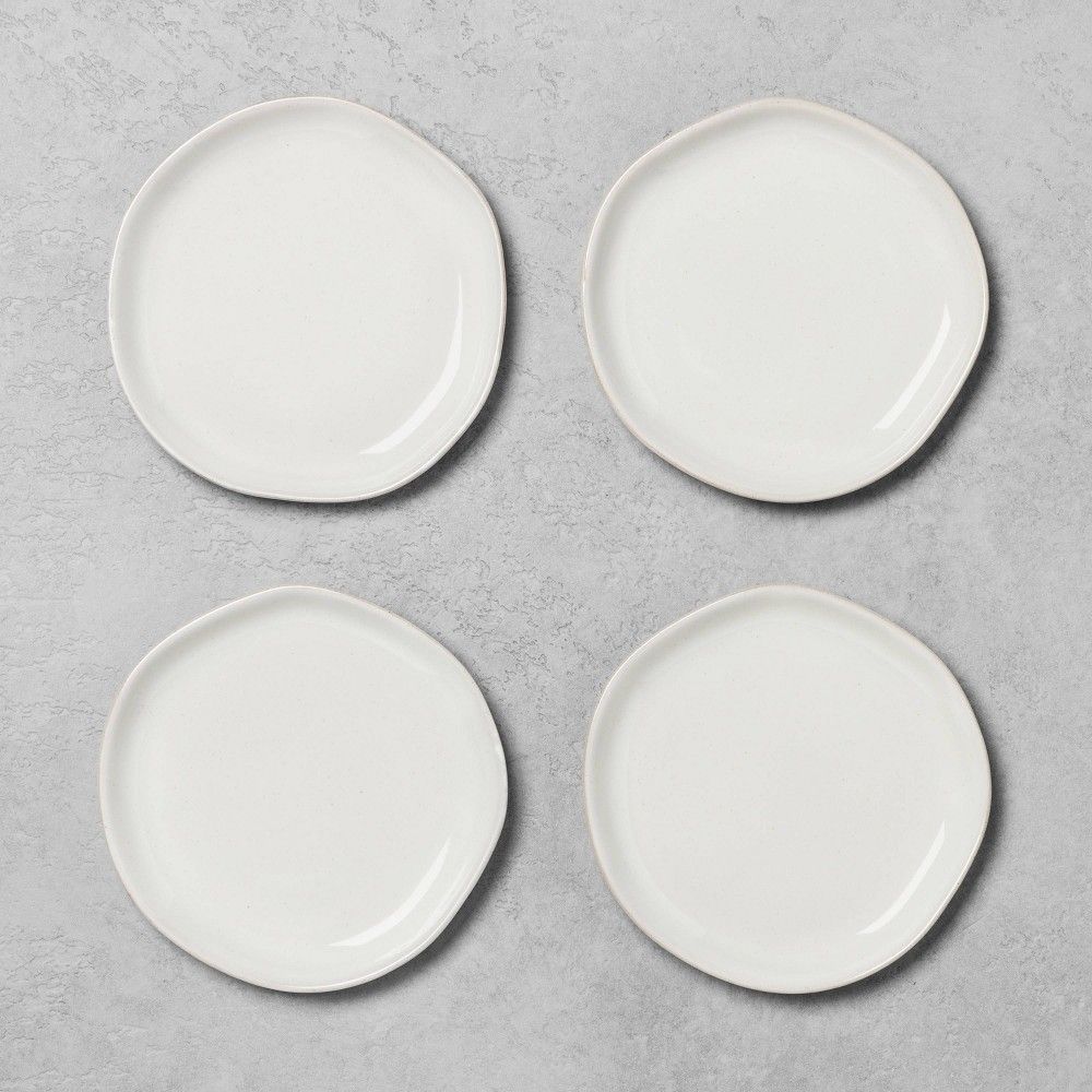 4pk Stoneware Appetizer Plate Set Matte Sour Cream - Hearth & Hand with Magnolia | Target