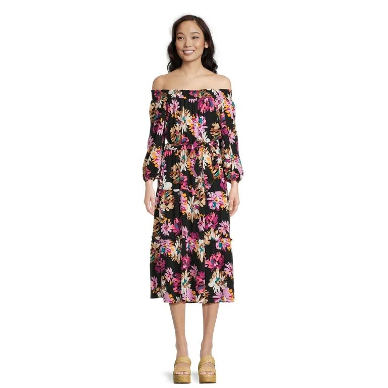 The Pioneer Woman Off The Shoulder Belted Midi Dress, Women's, Sizes S-3X | Walmart (US)