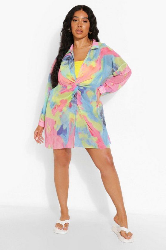 Plus Tie Dye Twist Beach Dress | Boohoo.com (US & CA)