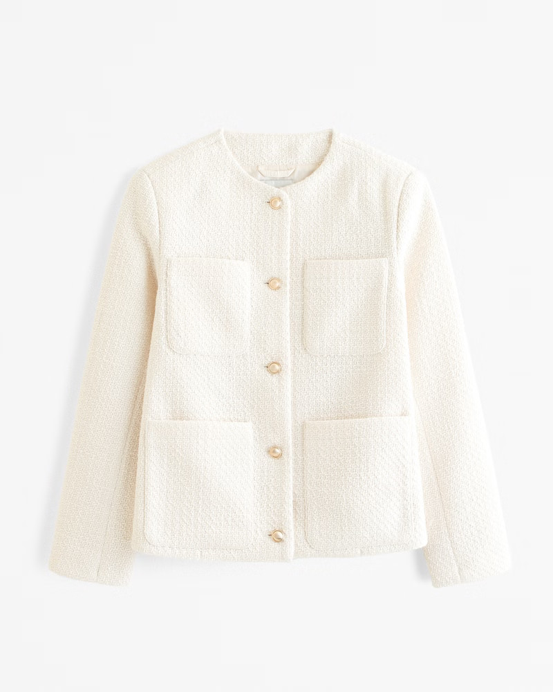 Collarless Tweed Jacket | Abercrombie & Fitch (UK)