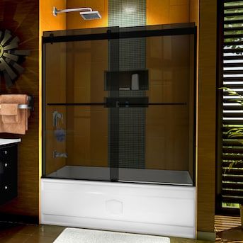 DreamLine Sapphire Matte Black 56-in to 60-in x 60-in Semi-frameless Bypass Sliding Bathtub Door | Lowe's