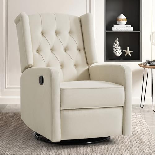 360 Swivel Rocker Recliner Chair for Adults, Nursery Chair for Small Spaces Living Room, Upholstered Fabric Glider Recliner, Lvory | Amazon (US)