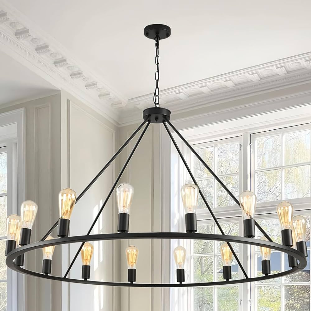 48" 16-Light Large Wagon Wheel Chandelier, Farmhouse Chandelier, Heights Adjustable Rustic Vintag... | Amazon (US)