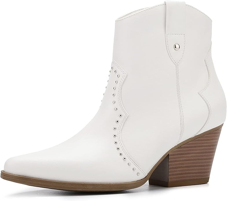 CentroPoint Women's Western Cowboy Cowgirl Boots Fashion Stacked Heel Ankle Boot Pointed Toe Side... | Amazon (US)