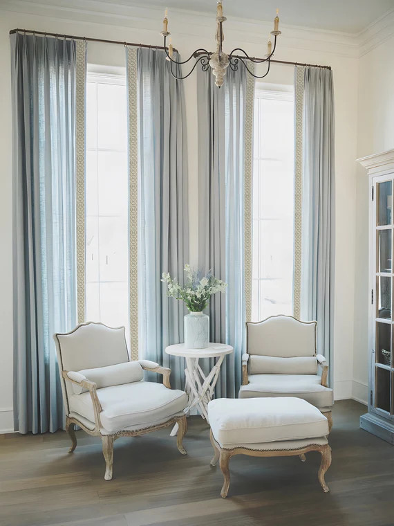 Light Blue Cotton Linen Curtain Panels With Trim Beautiful - Etsy | Etsy (US)
