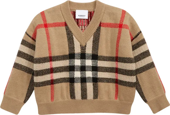 Burberry Kids' Denny Jacquard Check Wool & Cashmere Sweater | Nordstrom | Nordstrom