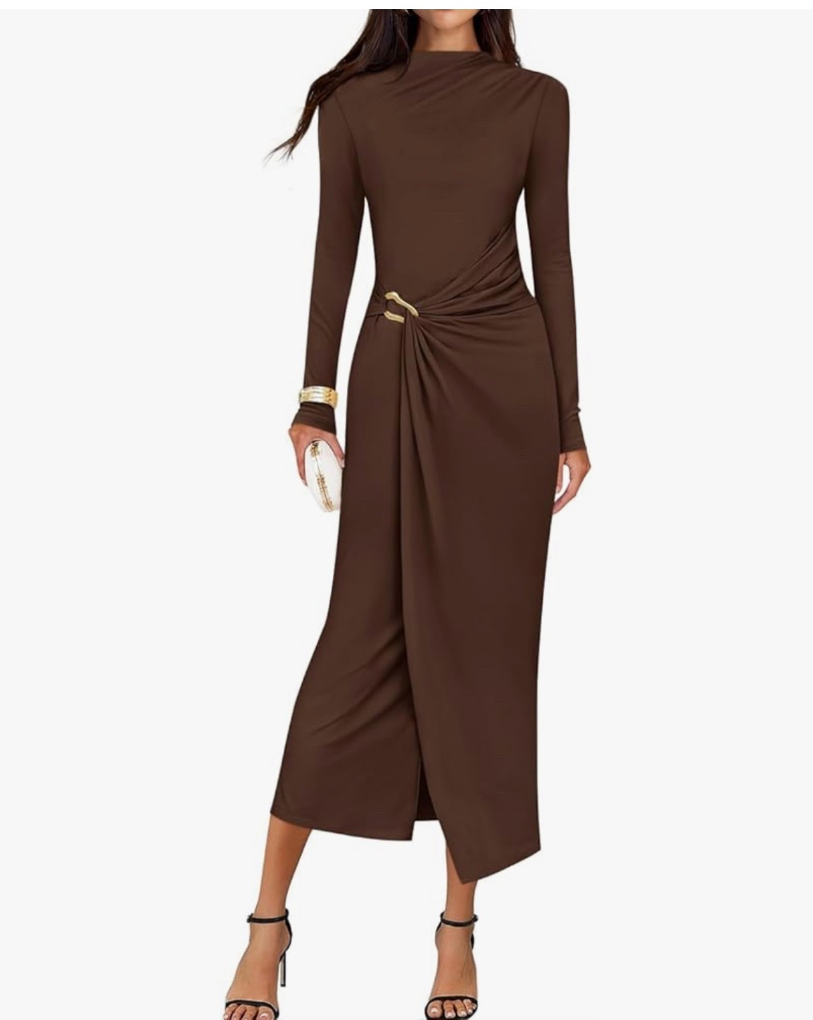 Perfect holiday, Christmas or wedding guess dress 
Long sleeve midi with draped front 

#LTKWedding #LTKgrwm #LTKFindsUnder50