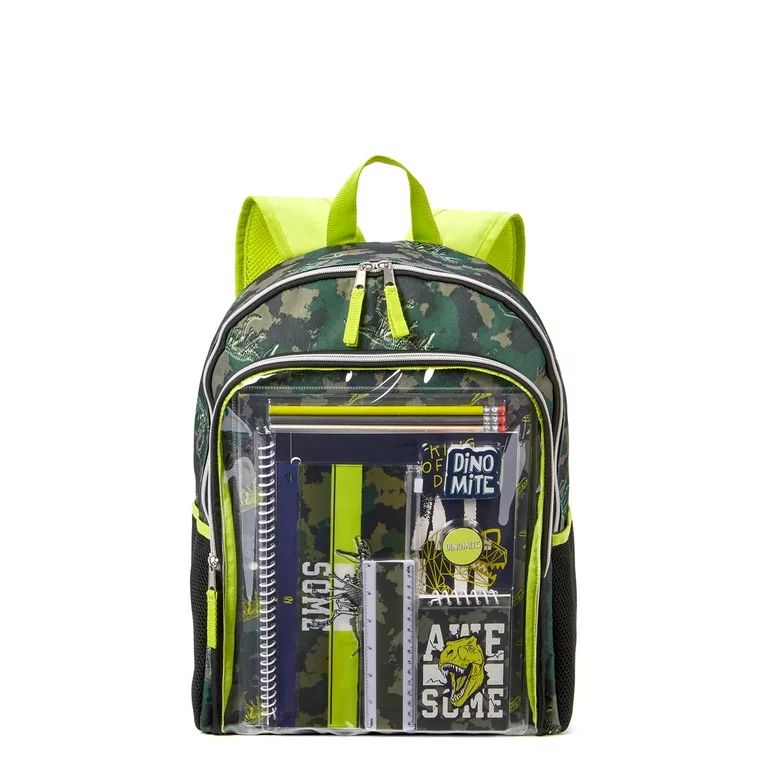 Schoolyard Vibes Boys Children Backpack with Stationary Set Dinosaur Print Green | Walmart (US)