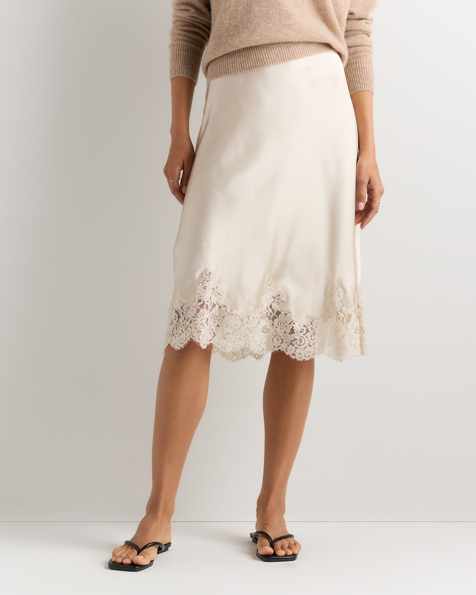 Quince | Women's Lace Skirt in Champagne, Size XL, Silk | Quince