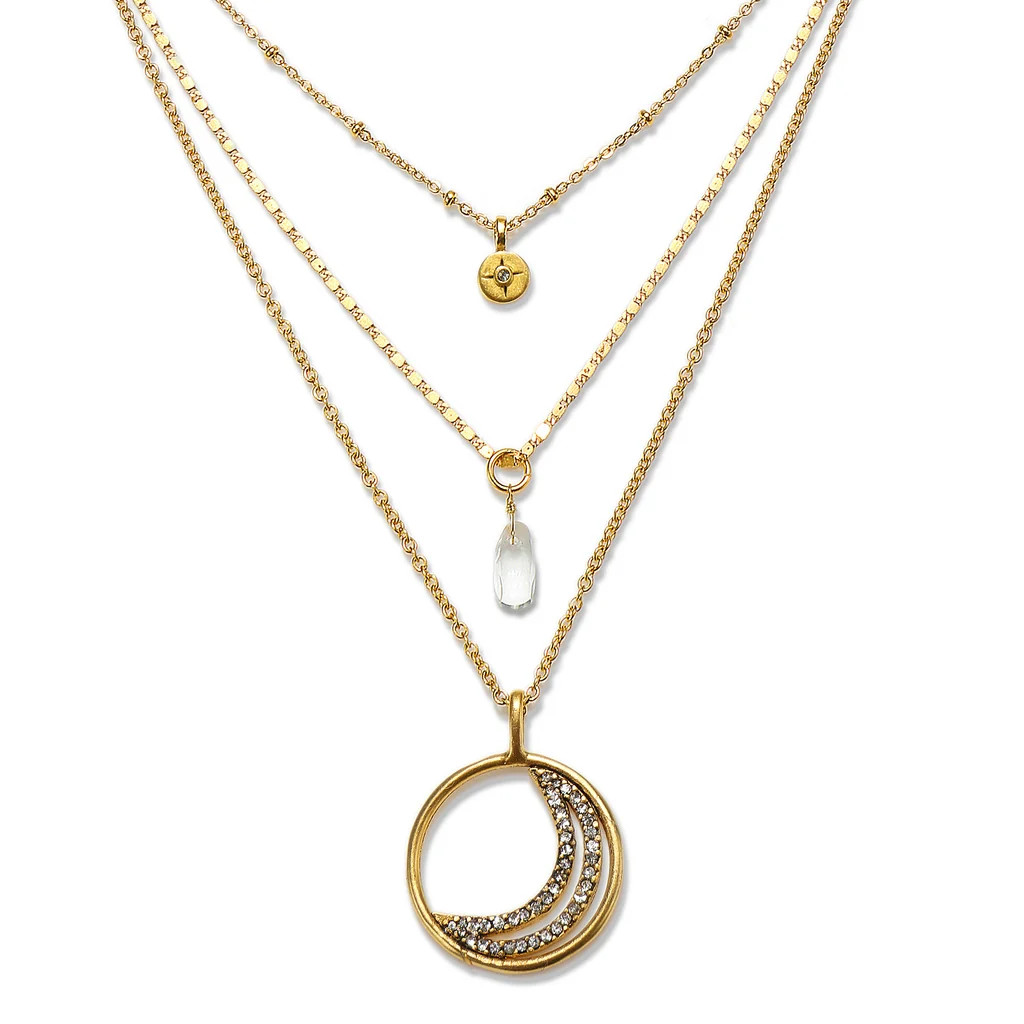 Crescent Moon Short 3-Strand Talisman Necklace | Sequin