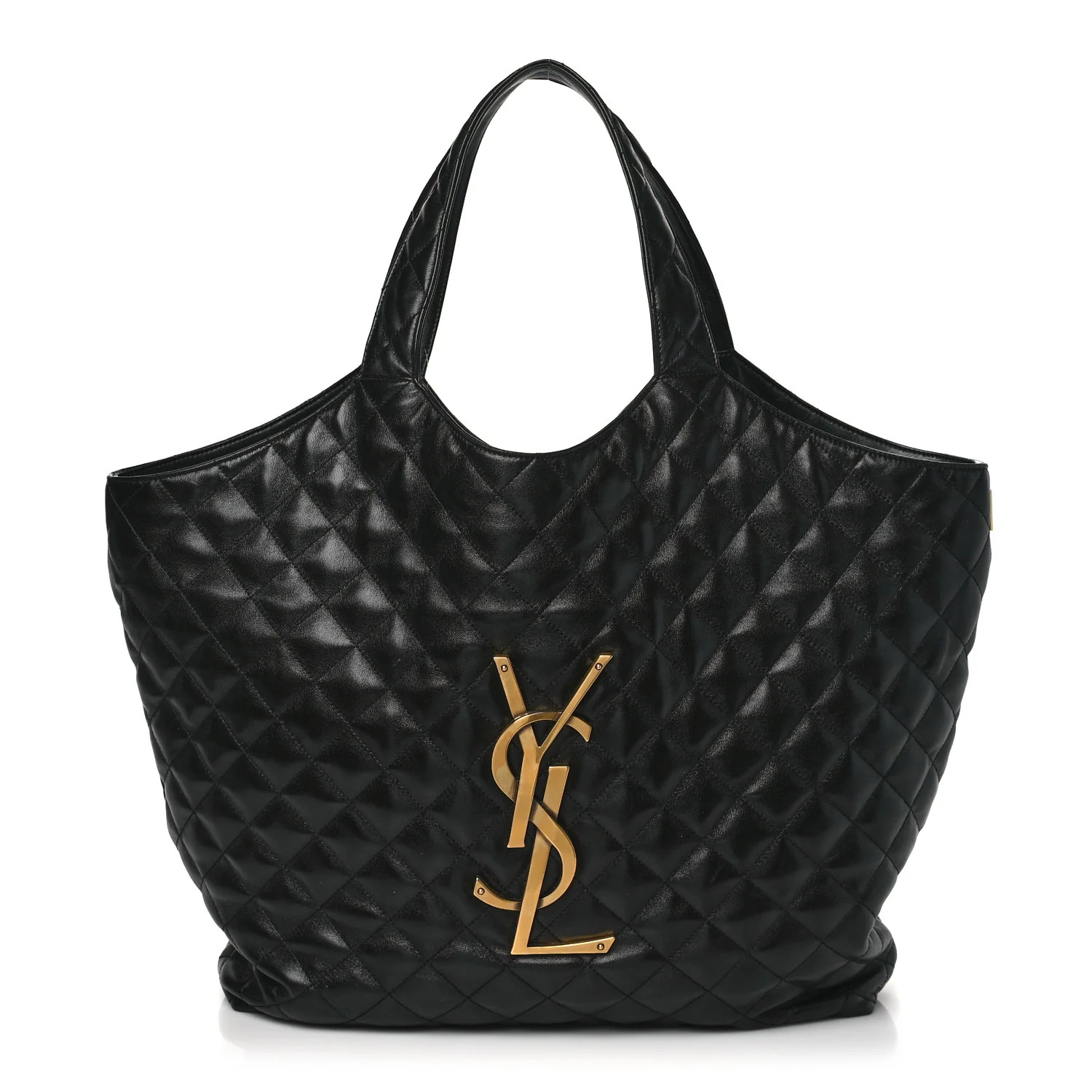 Saint Laurent Lambskin Quilted Maxi Icare Shopping Tote Black | FASHIONPHILE (US)