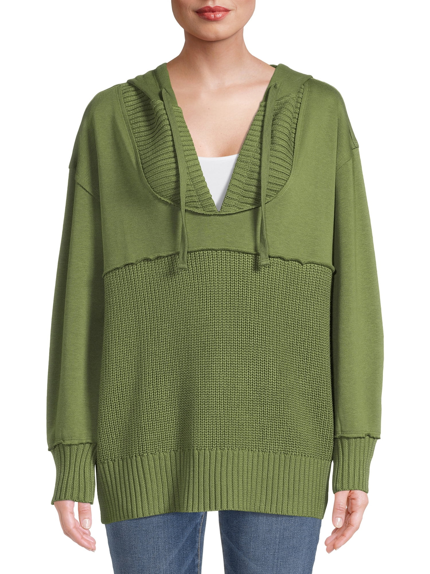 Time And Tru Women's Mixed Media Hoodie - Walmart.com | Walmart (US)