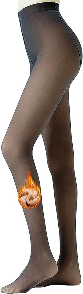 Women's Fleece Lined Tights Warm Translucent Pantyhose Fall Winter Stretch High Waist Slim Leggin... | Amazon (US)