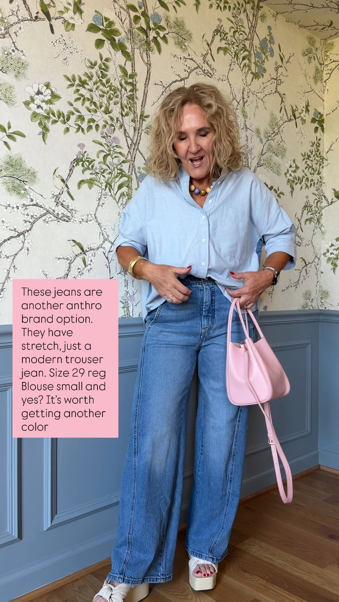 Blouse size small comes in several colors and a denim option
These jeans are a modern trouser silhouette I’m wearing a 29 regular and they have some stretch

#LTKSaleAlert #LTKootd #LTKOver40