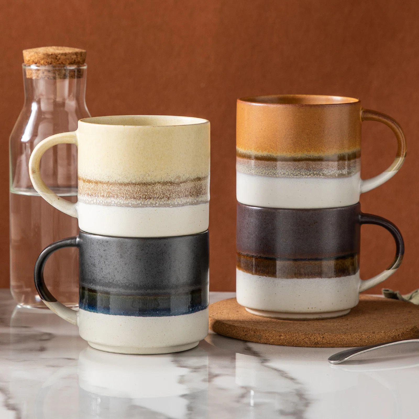 ALOFMO 4 Piece 12oz Stoneware Coffee Latte Mugs,Set of 4 | Wayfair North America