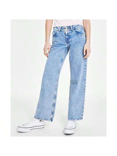 Women's Super-Low Double-Button Relaxed-Fit Denim Jean In Short Length | SHEIN