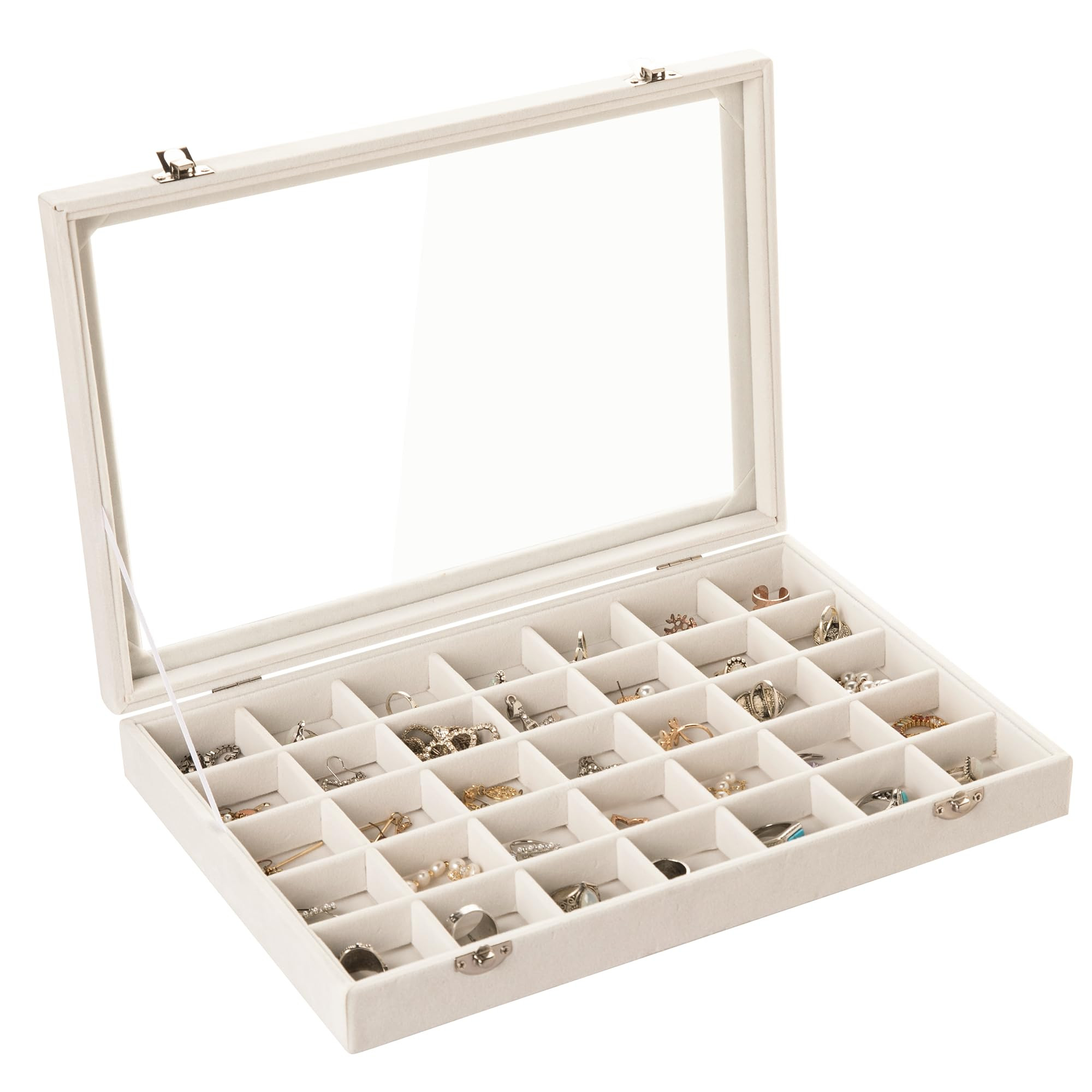Frebeauty Velvet Jewellery Tray 35 Grid Jewellery Organiser with Clear Lid Earring Organiser Hold... | Amazon (UK)