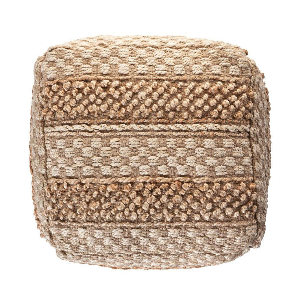 Vexo Striped Hand-Woven All-Natural Jute Blend Ottoman Pouf In Tan and Cream | 1stopbedrooms