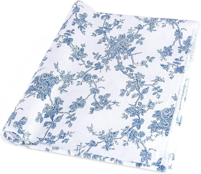 Linen Blue Floral Fabric by The Yard- Precut 1 Yard Upholstery Fabric 62 Inch Width for Sewing DI... | Amazon (US)