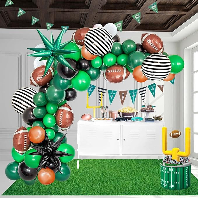 Football Balloon garland arch kit Dark green Brown black balloon large mylar starburst for sport ... | Amazon (US)