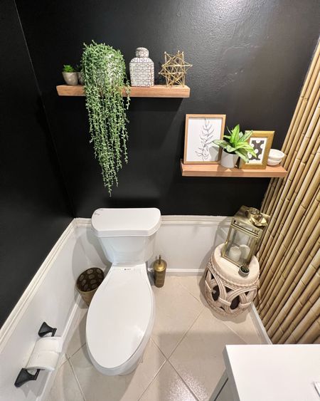 Shop my amazing powder room transformation. 
Black paint
Molding
Wallpaper
Bamboo
Open shelves
Home decor

#LTKhome #LTKFind