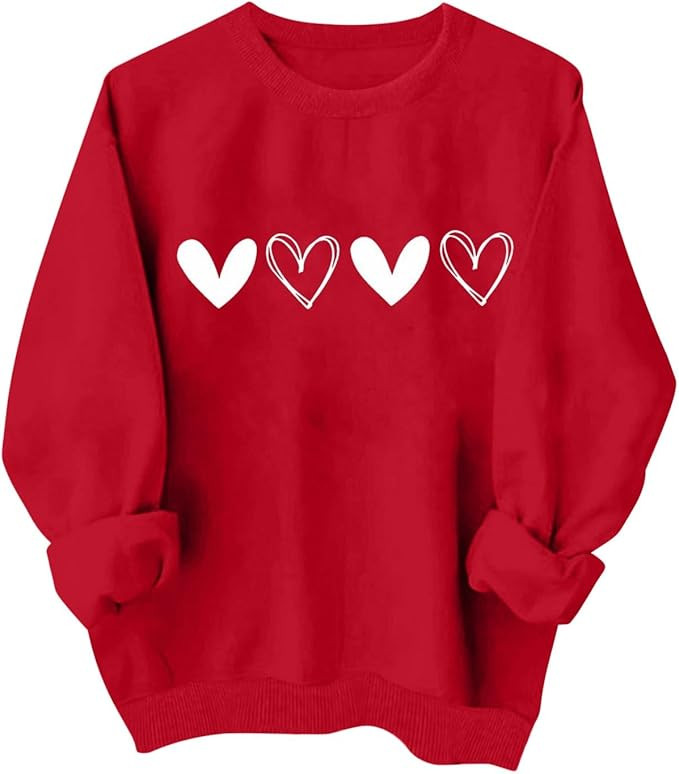 Valentines Sweatshirts for Women Love Heart Graphic Pullover Crewneck Long Sleeve Tops Valentine'... | Amazon (US)