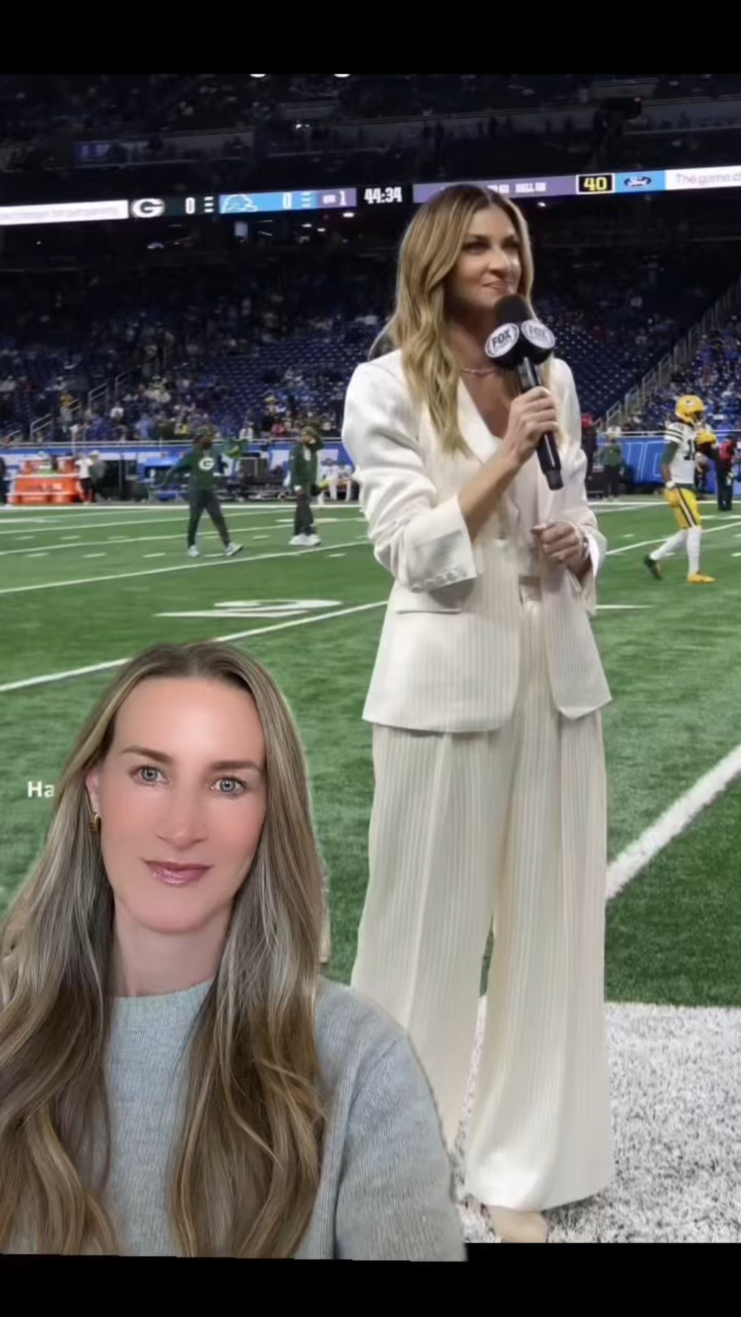 Every sideline style series keeps getting better and today might be my favorite lineup yet. 🏈

Erin Andrews Kaylee Hartung and Tracy Wofson delivered the kind of effortless on camera looks everyone is searching for right now.

Erin in a holiday ready satin striped blazer and trouser set Kaileigh in a sleeveless plaid mock neck with the most flattering black trousers Tracy in a rich espresso vegan full leather double breasted blazer with matching trousers on sale now.Every look is elevated polished and already trending for game day season. I tracked down every exact and look for less piece so you can shop the full sideline edit.