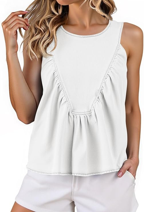 Cicy Bell Womens Babydoll Peplum Denim Tank Tops Loose Fit Swing Flowy Shirred Sleeveless T Shirt... | Amazon (US)
