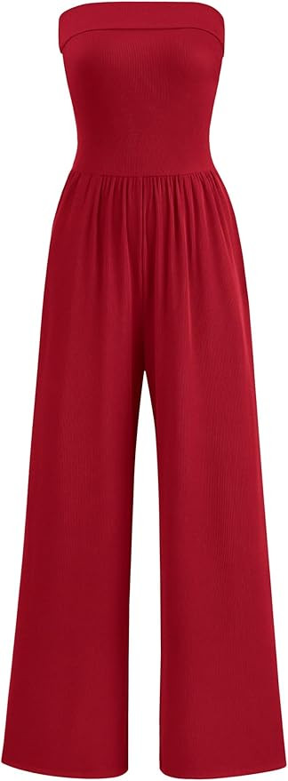 PRETTYGARDEN One Piece Strapless Jumpsuits for Women Dressy Casual Wide Leg Tube Rompers Jumper B... | Amazon (US)