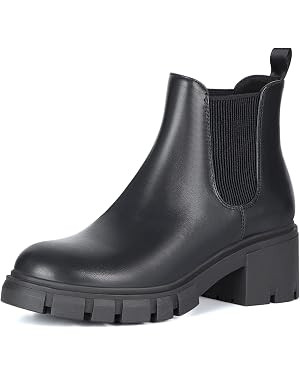 Athlefit Women's Chelsea Boots Fashion Lug Sole Chunky Heel Slip on Elastic Ankle Booties | Amazon (US)
