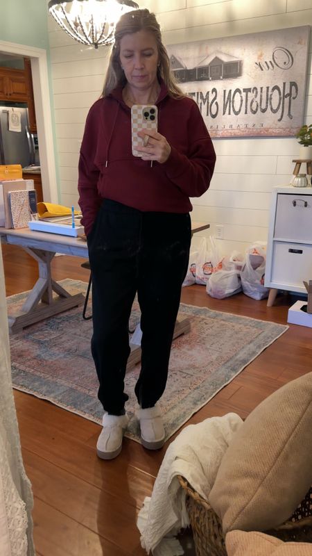 Cozy outfit for running errands or a day in! This quarter zip pullover from Walmart is great. I’m in a medium. And these fleece joggers from Target are a must have and currently have a 30% off Target Circle offer! I’m 5’7” and in a small. They are a great length for winter! And can’t forget the comfy slippers! I’m in my true size 7. 

#LTKVideo #LTKover40 #LTKSeasonal